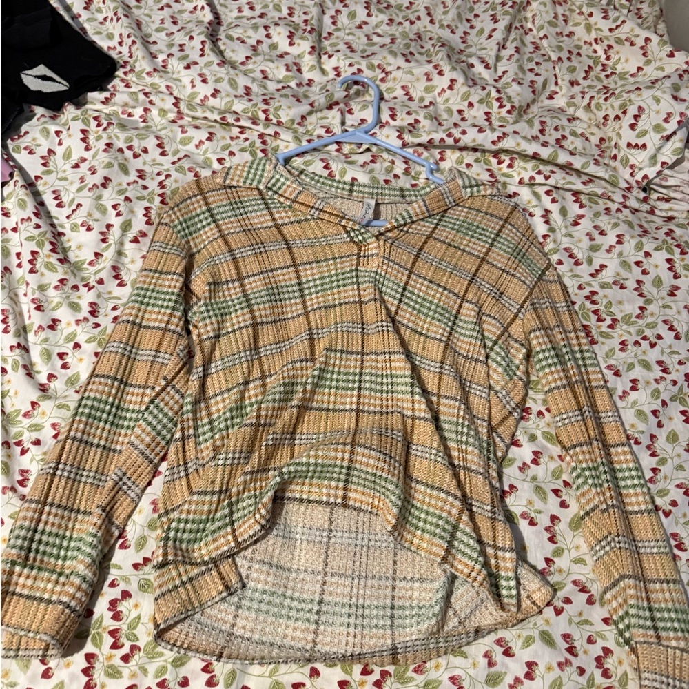 Plaid Kids Sweater - Green and Tan